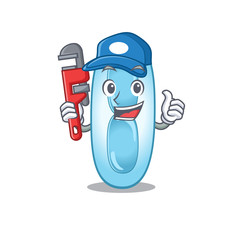 cartoon character design of klebsiella pneumoniae as a Plumber with tool