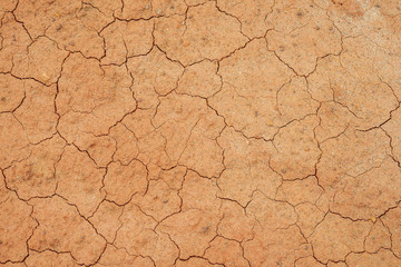 Nature background of cracked dry lands. Natural texture of soil with cracks. Broken clay surface of barren dryland wasteland close-up. Full frame to terrain with arid climate. Lifeless desert on earth