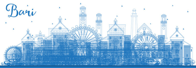 Outline Bari Italy City Skyline with Blue Buildings.