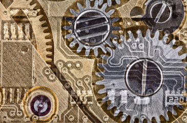abstract background with yellow and grey clockwork