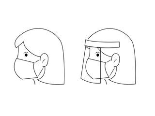 Woman in face mask icon. People in medical face protection mask. icon of people wearing protective surgical mask.