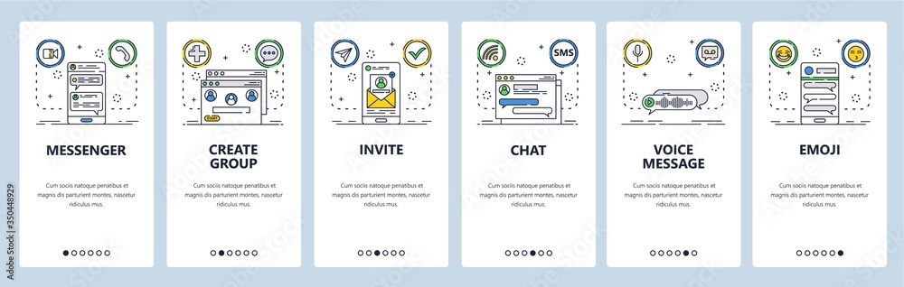 Wall mural chat website and mobile app onboarding screens vector template