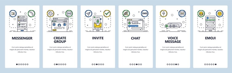 Chat website and mobile app onboarding screens vector template