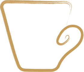 Cup - a brown outline is drawn in the style of doodle, dishes for coffee. Tea party symbol in abstract form, icon for a coffee shop.