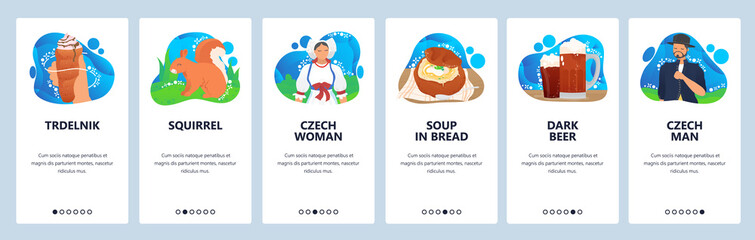 Czech republic website and mobile app onboarding screens vector template
