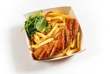 grilled sausage with french fries