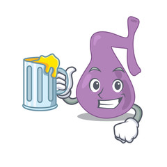 A cartoon concept of gall bladder with a glass of beer