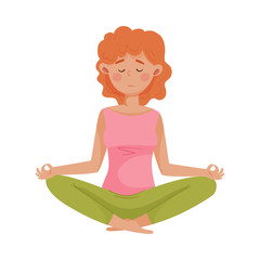 Young Woman Sitting in Yoga Pose to Reduce Stress Vector Illustration