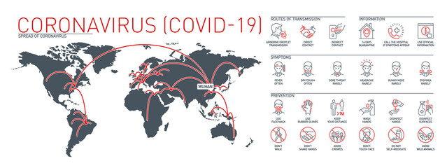 Prevention line icons set with planet map isolated on white. outline symbols prevention tips Coronavirus Covid 19 pandemic banner. Quality elements tips preventive treatment and healthcare line icon