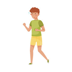 Young Man in Sportive Wear Running to Reduce Stress Vector Illustration