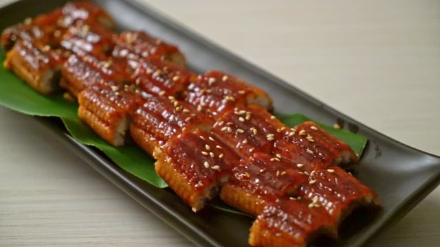 sliced grilled eel or grilled unagi with sauce (Kabayaki) - Japanese food style