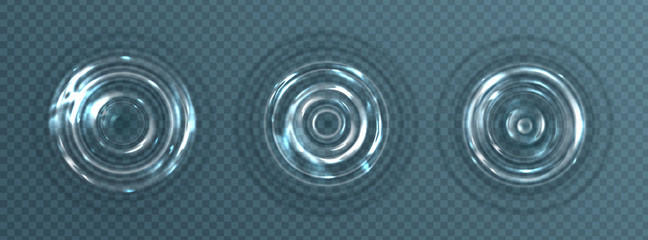 Water ripple with circle waves isolated on transparent background. Vector realistic concentric rings on liquid surface from falling drop. Ripple effect on clear aqua top view