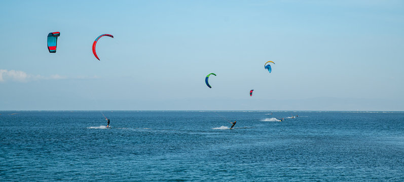 active water sports, kitesurf at sea in the lagoon