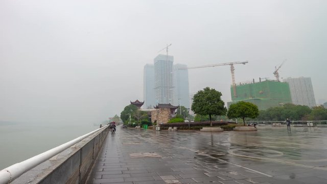 cloudy day changsha city riverside bay construction panorama timelapse 4k china