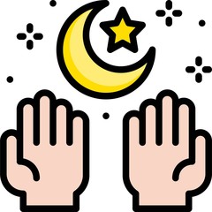 Star and crescent with hands icon, ramadan festival related vector