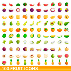 100 fruit icons set. Cartoon illustration of 100 fruit icons vector set isolated on white background