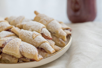 Ready-made fragrant baked cookies bagels with jam for use in recipe illustrations.