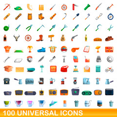 100 universal icons set. Cartoon illustration of 100 universal icons vector set isolated on white background