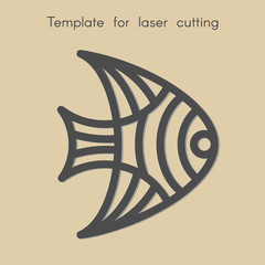 Template animal for laser cutting. Abstract geometriс fish for cut. Stencil for decorative panel of wood, metal, paper. Vector illustration.