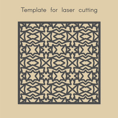 Template for laser cutting. Geometric square pattern for cut. Vector illustration. Decorative stand.
