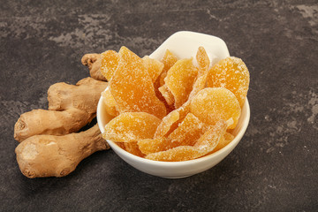 Dry sweet ginger in the bowl