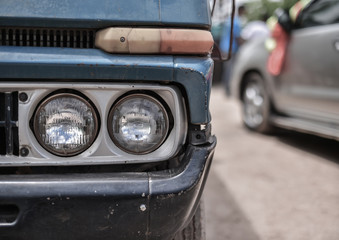 Closeup of vintage headlights