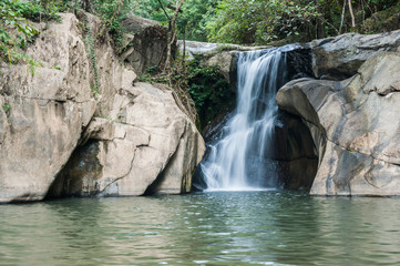 Fototapeta na wymiar Closeup of Tadduan Waterfall in Forest Landscape, Sukhothai, Thailand