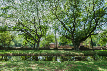Old city of worship place landmarks, history park of Si-Satchanalai, Sukhothai province, Thailand.