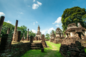 Old city of worship place landmarks, history park of Si-Satchanalai, Sukhothai province, Thailand.