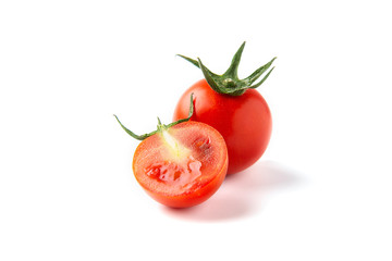 Red ripe tomato isolated on white background - fresh tomato healthy vegetable concept