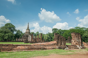 Old city of worship place landmarks, history park of Si-Satchanalai, Sukhothai province, Thailand.