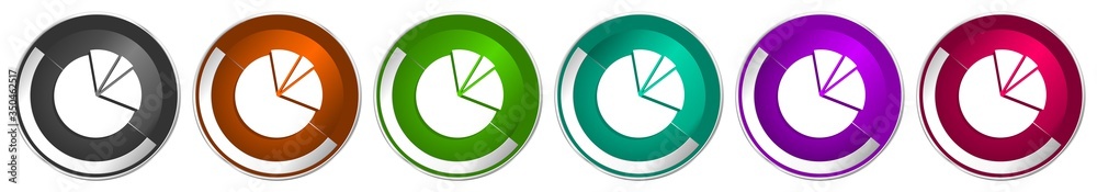 Poster Diagram icon set, silver metallic chrome border vector web buttons in 6 colors options for webdesign