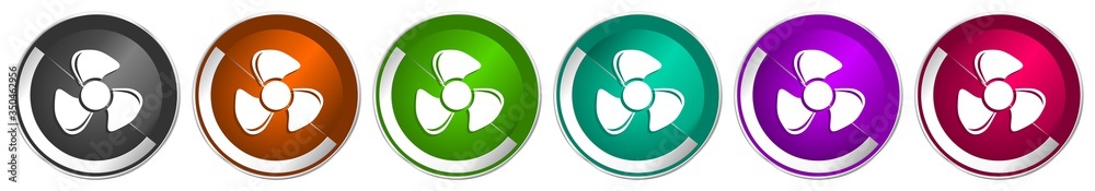 Poster Fan icon set, silver metallic chrome border vector web buttons in 6 colors options for webdesign