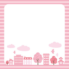 春の街並みのイラスト　フレーム