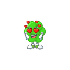 An adorable staphylococcus aureus cartoon mascot style with a falling in love face
