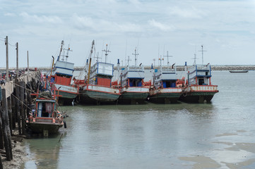 Fototapeta premium fishing boat station,rayong province, Thailand.