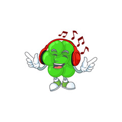 Cartoon drawing design of staphylococcus aureus listening to the music with headset