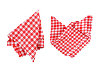 Red checkered folded napkin,picnic cloth,checked kitchen towel.