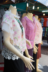Closeup of fashion mannequins in shop