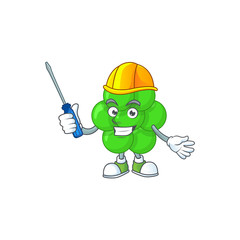 A cartoon image of staphylococcus aureus in a automotive character