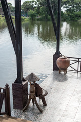 closeup of terrace and pond