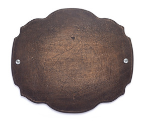 wooden nameplate or wall sign on white background