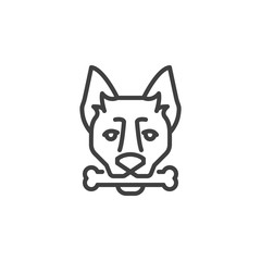 Dog with bone line icon. linear style sign for mobile concept and web design. Dog with a bone in mouth outline vector icon. Symbol, logo illustration. Vector graphics