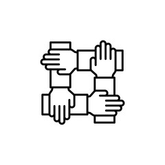 Teamwork icon. Cooperation and partnership, collaboration symbol. Hands support logo. Outline design editable stroke. For yuor design. Stock - Vector illustration.