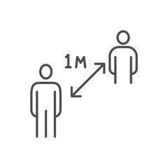 Social distancing. Keep distance related vector thin line icon. Isolated on white background. Editable stroke. Vector illustration.
