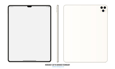 tablet silver color with blank touch screen saver isolated on white background. realistic and detailed device mockup. stock vector illustration