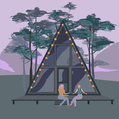 a-frame little house. Cabin in the woods vector illustration