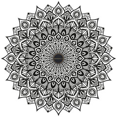 Mandala, tracery round boho doodle. Ethnic ornament, sketched symmetry. Folk, meditation design. Curved shape, isolated on white. Black and white art. Vector