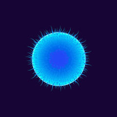 Virus cell realistic vector illustration. Pathogenic organism. Microbiological research. 3d isolated color microorganism round shape under microscope on dark blue background