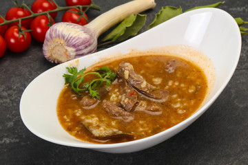Caucasian Kharcho soup with beef meat